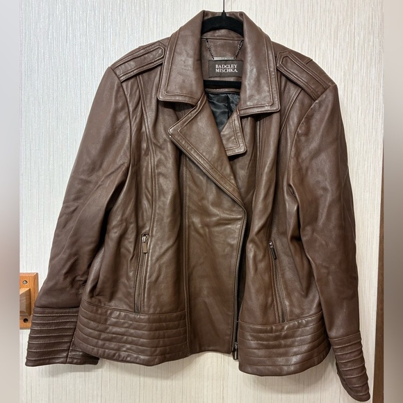 Badgley Mischka Women's Chocolate Genuine Leather Jacket Size 3X - Picture 2 of 9